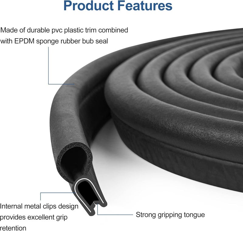 Kikerike Automotive Door Weather Stripping 10Ft Car Door Rubber Edge Trim Seal Strip Gasket with Top Bulb Easy to Install for Car Bus Camper Boat RV Truck Doors and Home Applications - Image 3