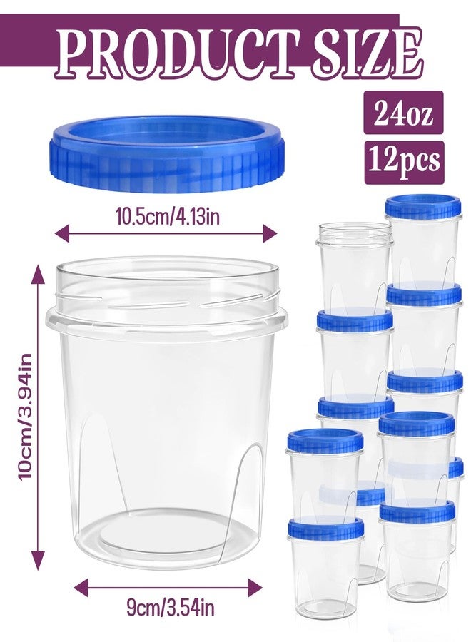 ISUSSER 12 Pack Freezer Containers with Screw On Lids, 24 Oz Stackable Reusable Plastic Storage Container, Airtight Plastic Food Storage Containers with Twist Top Lids for Food Soup Jello Sauce - Image 2