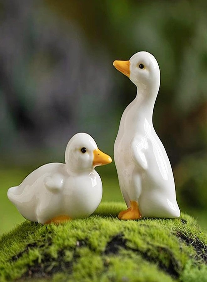AKV Ceramic Duck Statue Cute Mini Duck Figurines for Home Office Desktop Decor, Handmade Small Duck Decorations, Ceramic Animal Figurines for Garden Porch Decor, Duck Gifts for Duck Lover (Set of 2) - Image 1