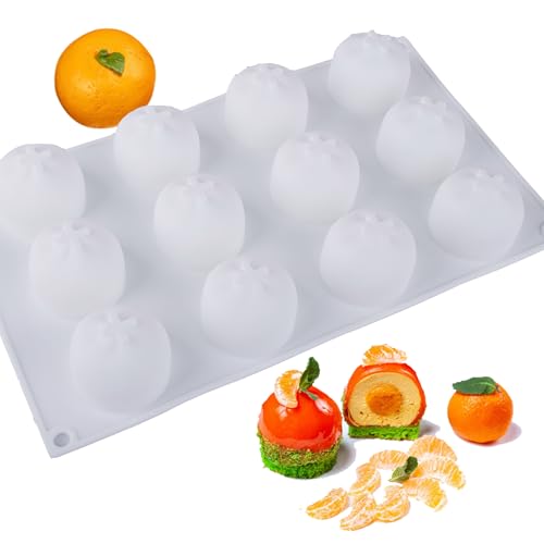 OCPO KITCHEN Orange Silicone Mold for Baking Mousse Cake, Candy, Chocolate, French Fruit Dessert, Pastry, Cupcake, Ice Cream, Pudding, Cake Decoration Mold, 3D Orange Shape (12-Cavity) - Image 1