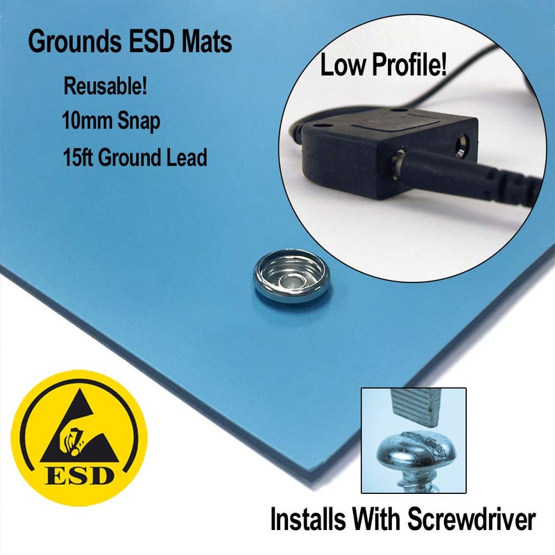 Static Care Alphastat Table Mat Grounding Kit - Universal Snap Kit and 15' 1 Meg Male Low Profile Ground Cord - Image 4