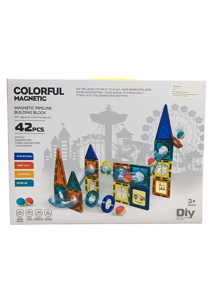 طقم مكعبات مغناطيسية ملونة مع أنابيب تركيبات – ٤٢ قطعة (من سن ٣ سنوات) - Image 5