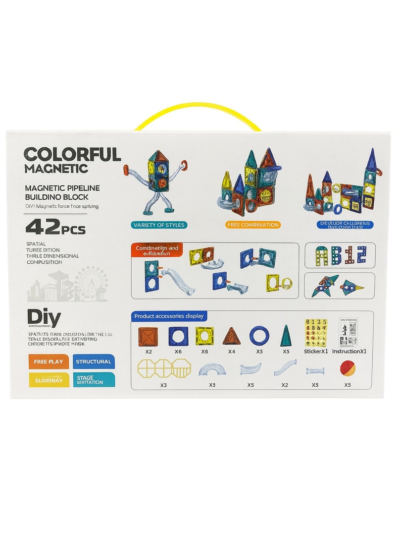 طقم مكعبات مغناطيسية ملونة مع أنابيب تركيبات – ٤٢ قطعة (من سن ٣ سنوات) - Image 4