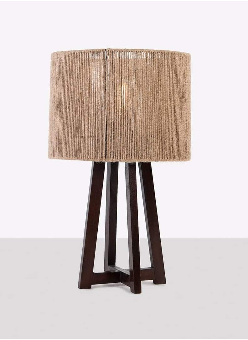 Generic Cuba Wood and Fabric Table Lamp, 20x45 cm, Brown 