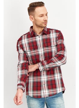 Jack Jones قميص رجالي عادي بقصة عادية بأكمام طويلة منقوش، أحمر/أبيض/أسود  - Image 1