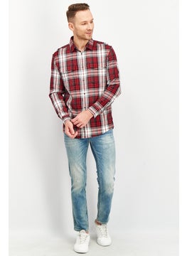 Jack Jones قميص رجالي عادي بقصة عادية بأكمام طويلة منقوش، أحمر/أبيض/أسود  - Image 4