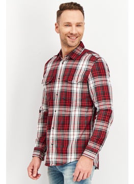 Jack Jones قميص رجالي عادي بقصة عادية بأكمام طويلة منقوش، أحمر/أبيض/أسود  - Image 2