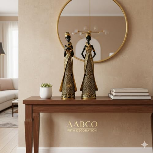 AABCO Vibrant Beautiful Finish Uniquely Hand Crafted Home Decor African Tribal Women Art Piece (Set of 2) - Image 2