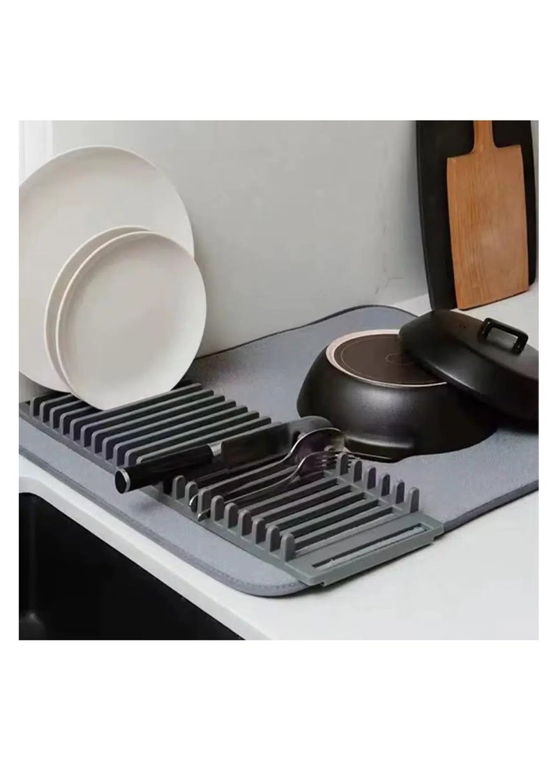 Dish Drying Microfiber Mat with Dish Rack Organizer - Image 3