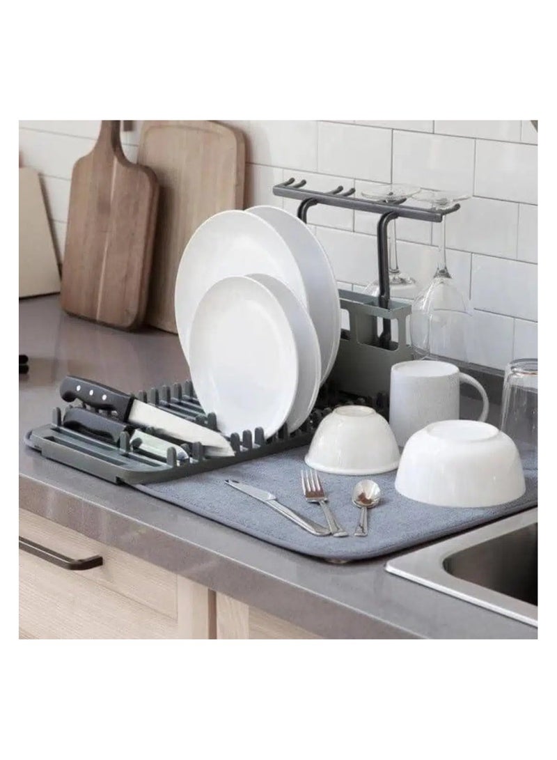 Dish Drying Microfiber Mat with Dish Rack Organizer - Image 4