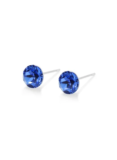 Seona Seona Aurora Austrian Crystal 6mm Stud Earrings for Women Hypoallergenic, Stainless Steel Stud Crystal Earrings, Comfortable for Sensitive Ears Premium Materials Tarnish-Free Earings, Small Stud Earrings - Sapphire
