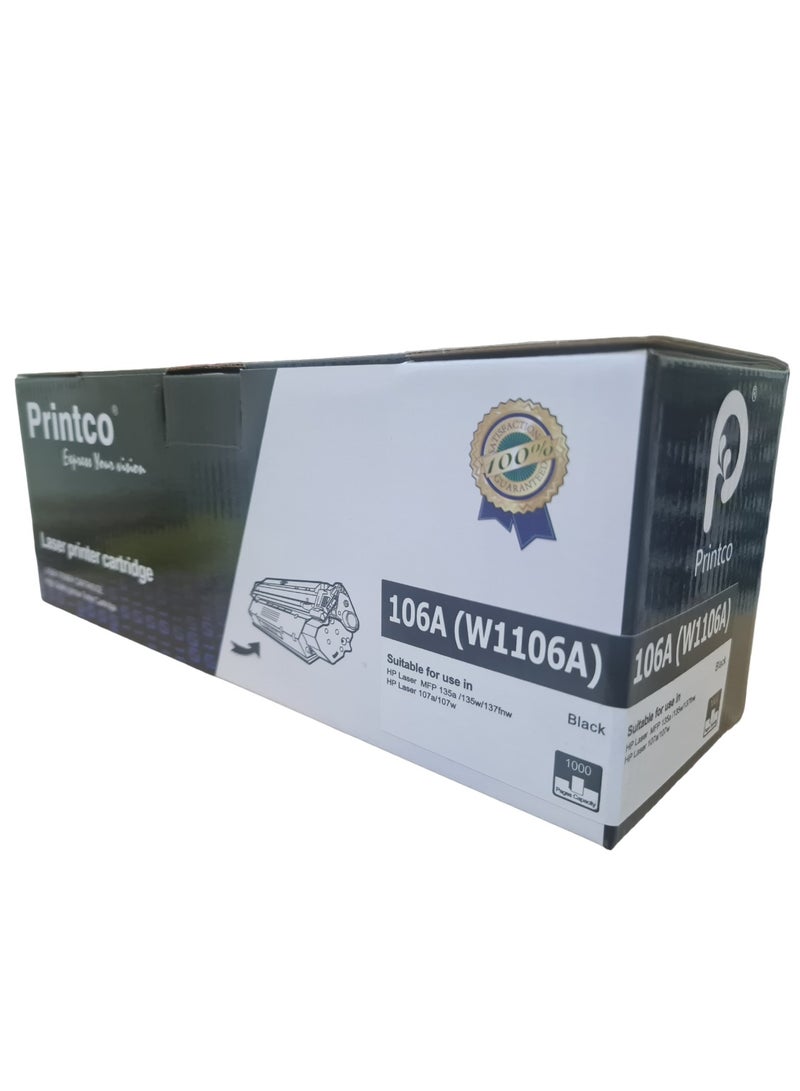 برينتكو خرطوشة حبر106A  متوافقة مع  MFP137fwg 137fwg 135wg 137fnw 135w 135r (1 أسود، مع شريحة) - Image 1