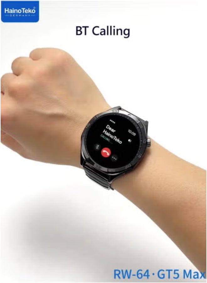Haino Teko RW-64 GT5 Max Smartwatch for Men with Large AMOLED Display – Voice Assistant Enabled Fitness Tracker with 3 Pair Straps Included – Blue Durable Smartwatch Featuring Heart Rate Monitor, Sleep Tracking, GPS, Multi-Sport Modes, and Stylish Design for Everyday Use  - Image 2