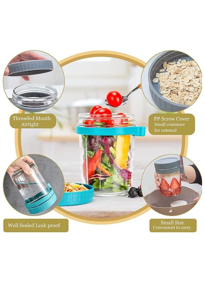 Overnight Oats Jars with Lid and Spoon, 2PCS 350ml Large Capacity Airtight Oatmeal Container with Measurement Marks, Wide Mouth Portable Jars Breakfast Container for Salads Yogurt Cereal Milk