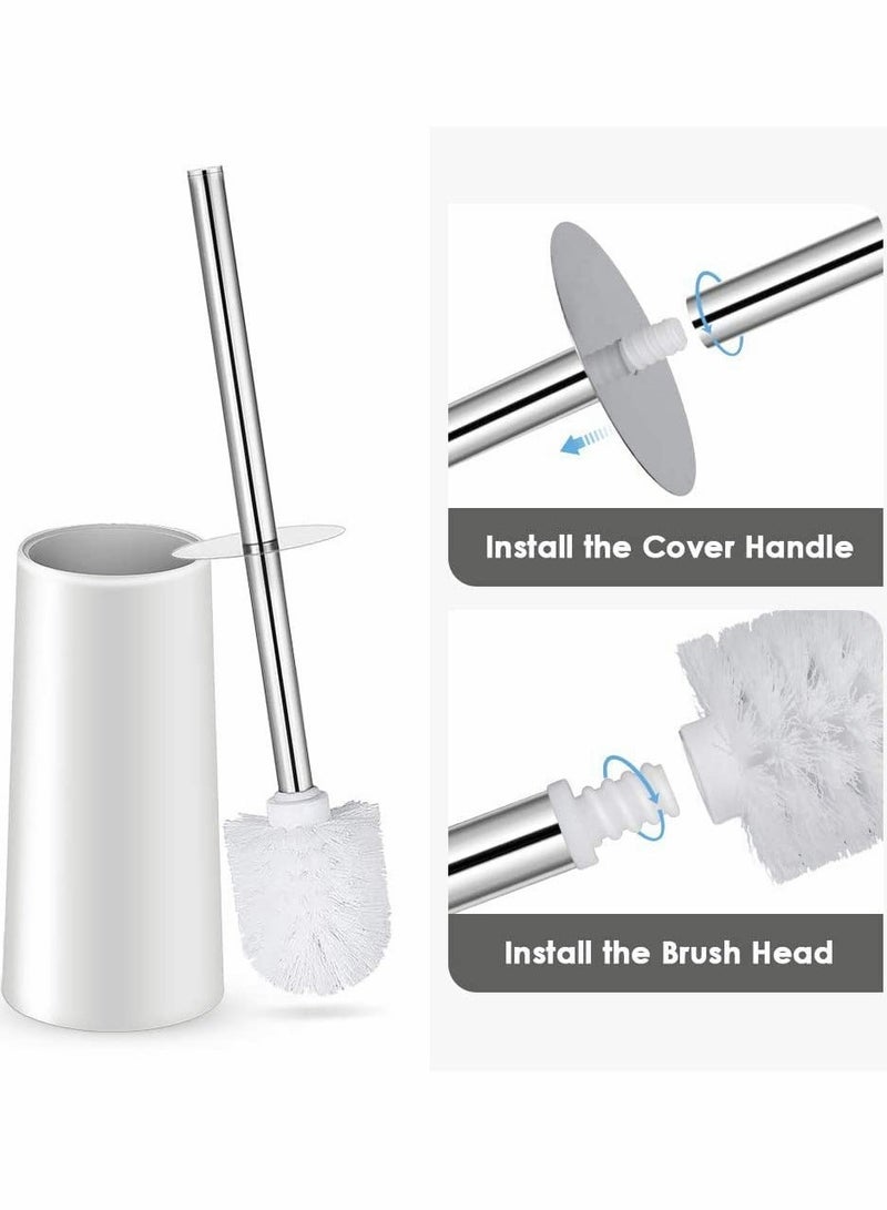 Toilet Brush and Holder, Toilet Bowl Brush Set with Stainless Steel Handle Durable Bristles for Deep Cleaning Compact Bathroom Brush Save Space Good Grip Anti-Drip White - Image 4