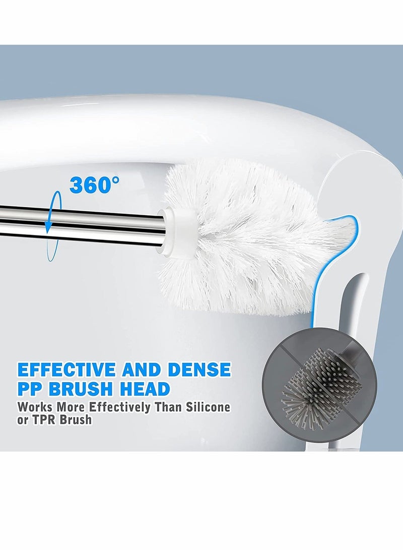 Toilet Brush and Holder, Toilet Bowl Brush Set with Stainless Steel Handle Durable Bristles for Deep Cleaning Compact Bathroom Brush Save Space Good Grip Anti-Drip White - Image 3