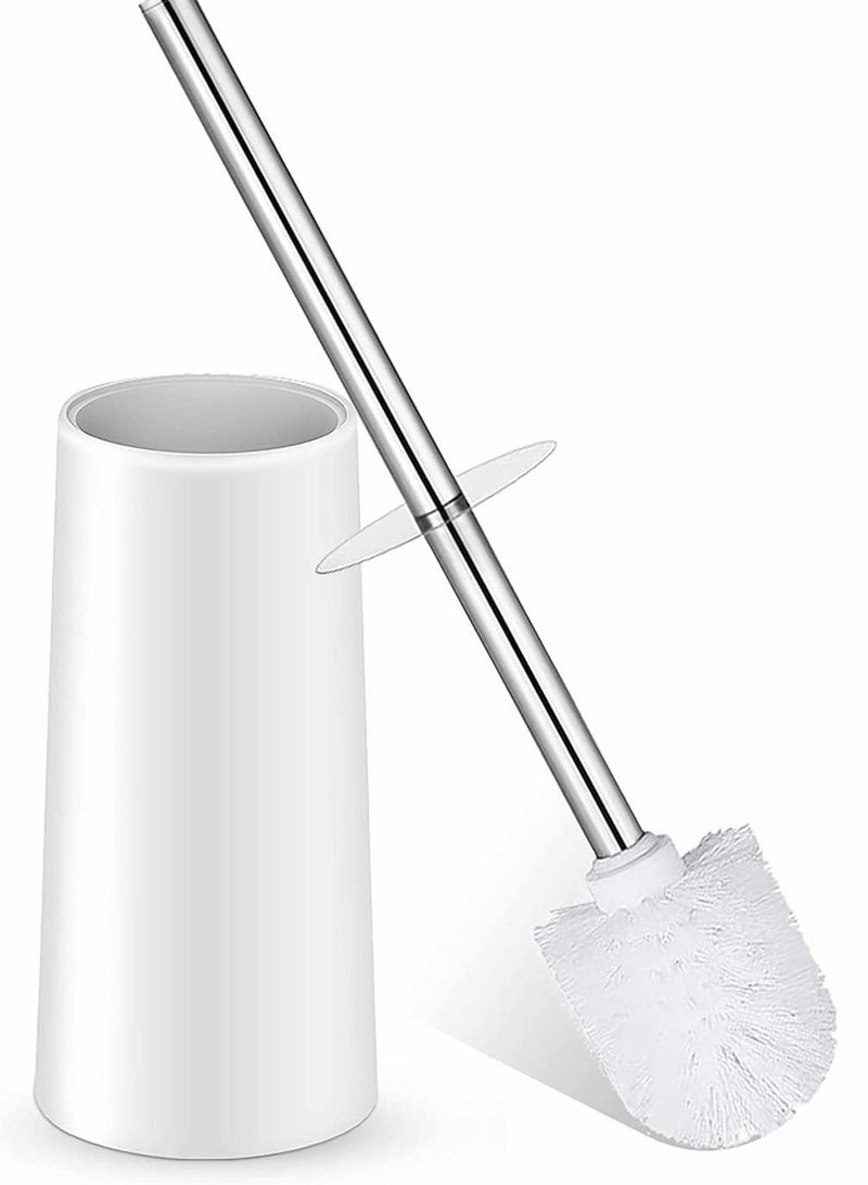Toilet Brush and Holder, Toilet Bowl Brush Set with Stainless Steel Handle Durable Bristles for Deep Cleaning Compact Bathroom Brush Save Space Good Grip Anti-Drip White - Image 1