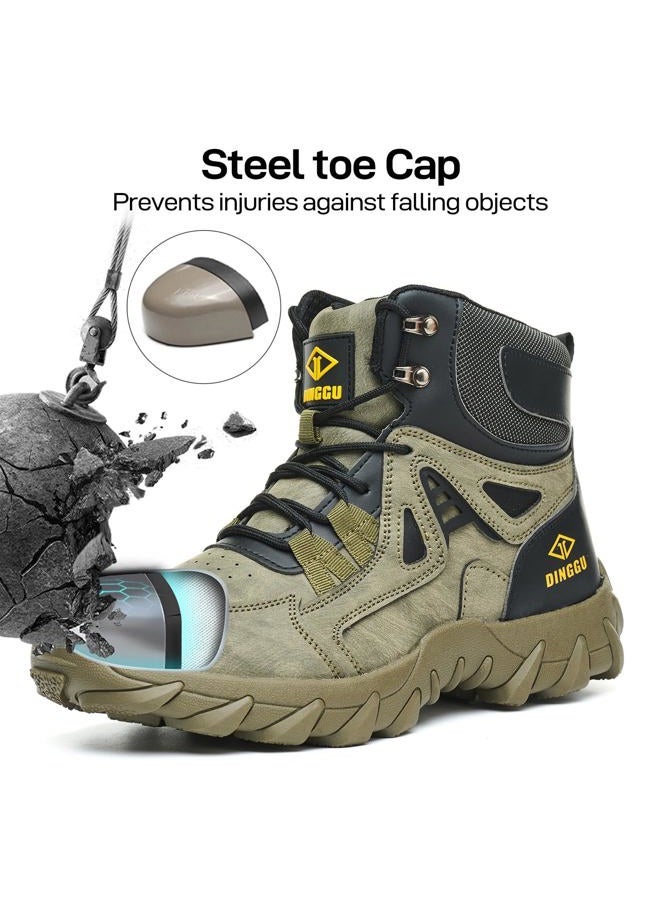 Dinggu Steel Toe Boots for Men Safety Work Boots Comfortable，Indestructible Industrial & Construction Shoes Mens Composite Toe Boots, Green, 12 Women/10.5 Men - Image 3