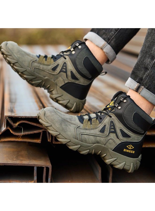 Dinggu Steel Toe Boots for Men Safety Work Boots Comfortable，Indestructible Industrial & Construction Shoes Mens Composite Toe Boots, Green, 12 Women/10.5 Men - Image 2
