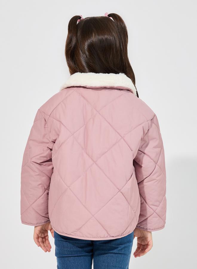 Styli Lined Faux Fur Collar Quilted Jacket  - Image 4