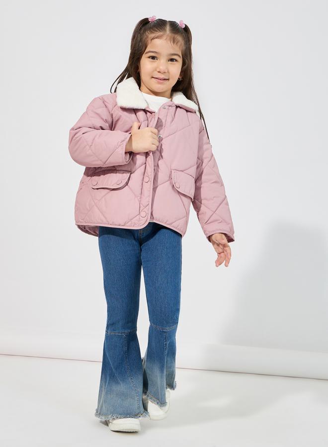 Styli Lined Faux Fur Collar Quilted Jacket  - Image 2