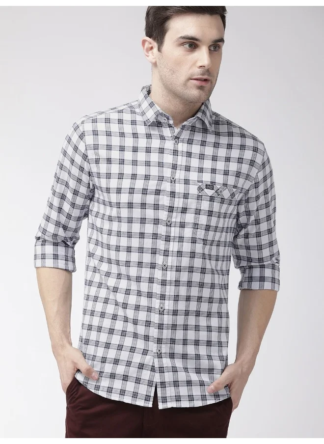 The Indian Garage Co White Slim Fit Casual Checked Shirt