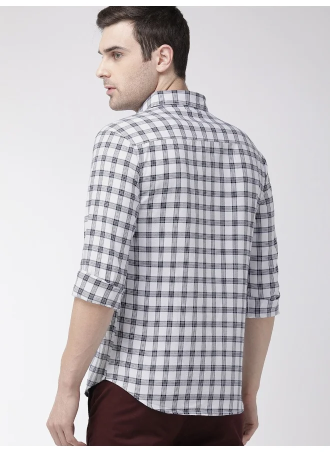 The Indian Garage Co White Slim Fit Casual Checked Shirt