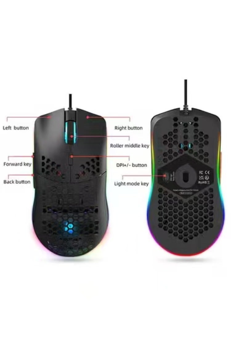 Captaintech Gaming Mouse,Gaming Mice Honeycomb Hollow Design Ergonomic Wired Mouse with RGB Backlight,up to 8000 DPI,RGB Gaming Mouse for Mac, Laptop,Computer,PC - Image 3