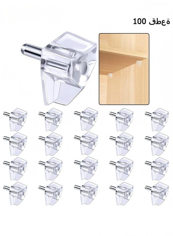 100 قطعة من أوتاد دعم الرفوف مقاس 5 ملليمتر، دبابيس دعم أرفف الخزانة، أوتاد بلاستيكية شفافة بديلة لدبابيس دعم أرفف الخزانة لأثاث المطبخ وأرفف الكتب وحامل الأرفف ودبابيس القفل - Image 1