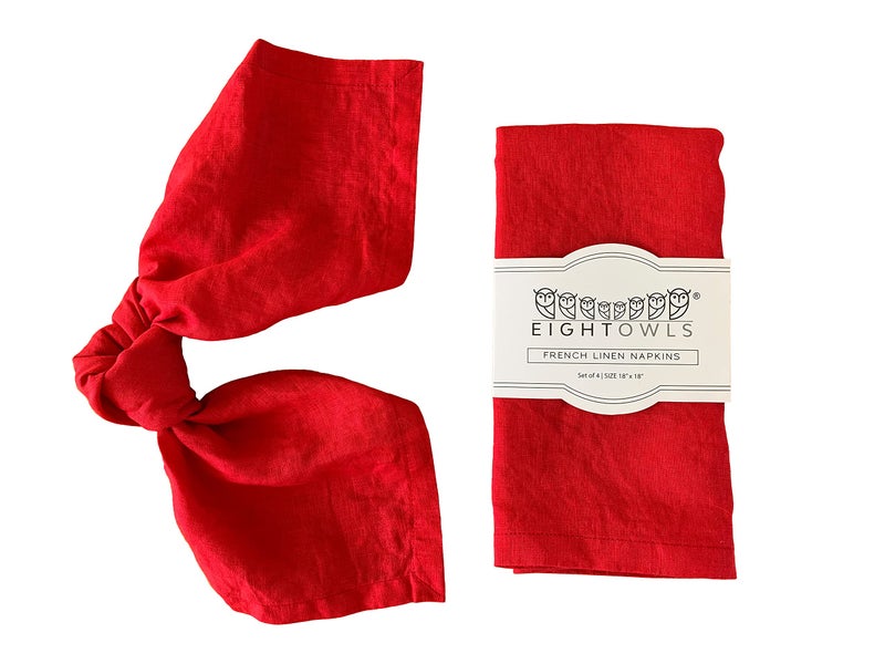 Eight Owls Linen Napkins -100% French Flax - Stonewashed Pure Linen Cloth Napkins - Size 18 Inch x 18 Inch - Set of 4 (Rich Red) - Image 1