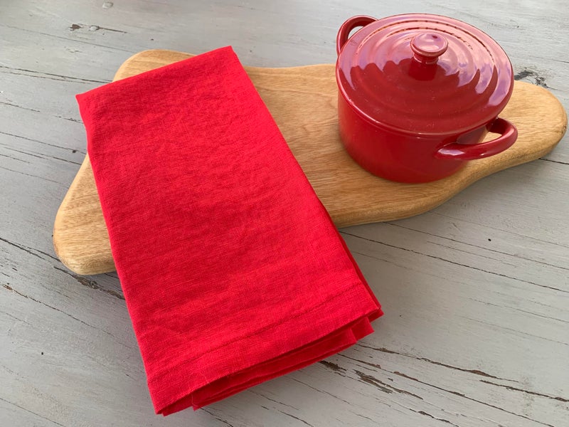 Eight Owls Linen Napkins -100% French Flax - Stonewashed Pure Linen Cloth Napkins - Size 18 Inch x 18 Inch - Set of 4 (Rich Red) - Image 3