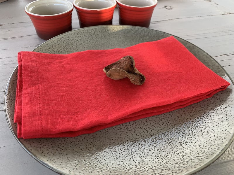 Eight Owls Linen Napkins -100% French Flax - Stonewashed Pure Linen Cloth Napkins - Size 18 Inch x 18 Inch - Set of 4 (Rich Red) - Image 2