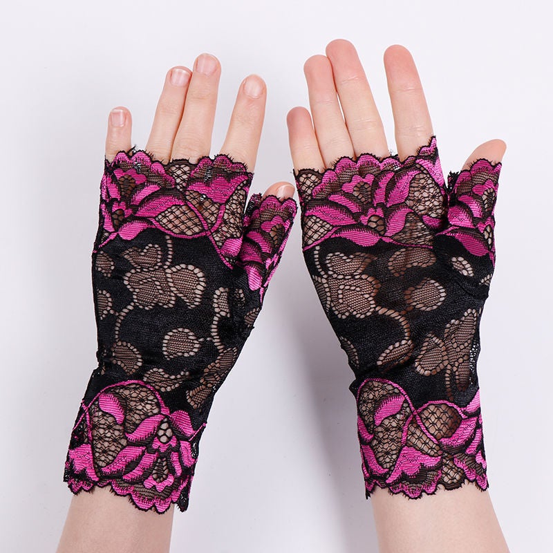 Summer short sun protection gloves for Women summer Korean style lace thin sun protection driving breathable ultra-thin gloves for women Wholesale T003 Rose Red