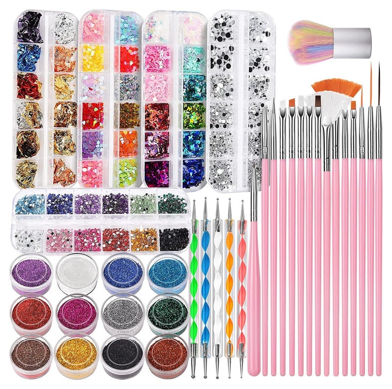 ORiTi Nail Design Tools Kit with Nail Art Brushes, Nail Dotting Tools,Fine Glitter,Nail Butterfly, Nail Heart Glitter Sequins, Nail Foil Flakes, Nail Art Rhinestones, Nail Dust Brush - Image 1