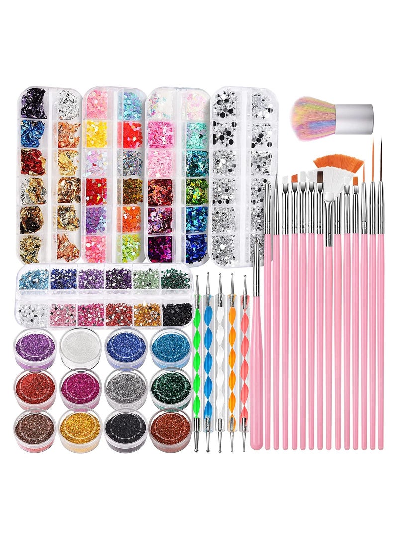 أوريتي مجموعة أدوات تصميم الأظافر مع فرش فن الأظافر، أدوات نقطة الأظافر، لمعان دقيق، فراشة الأظافر، ترتر قلب الأظافر، رقائق رقائق الأظافر، أحجار الراين لفن الأظافر، فرشاة غبار الأظافر - Image 1