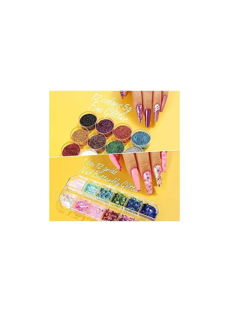 أوريتي مجموعة أدوات تصميم الأظافر مع فرش فن الأظافر، أدوات نقطة الأظافر، لمعان دقيق، فراشة الأظافر، ترتر قلب الأظافر، رقائق رقائق الأظافر، أحجار الراين لفن الأظافر، فرشاة غبار الأظافر - Image 4