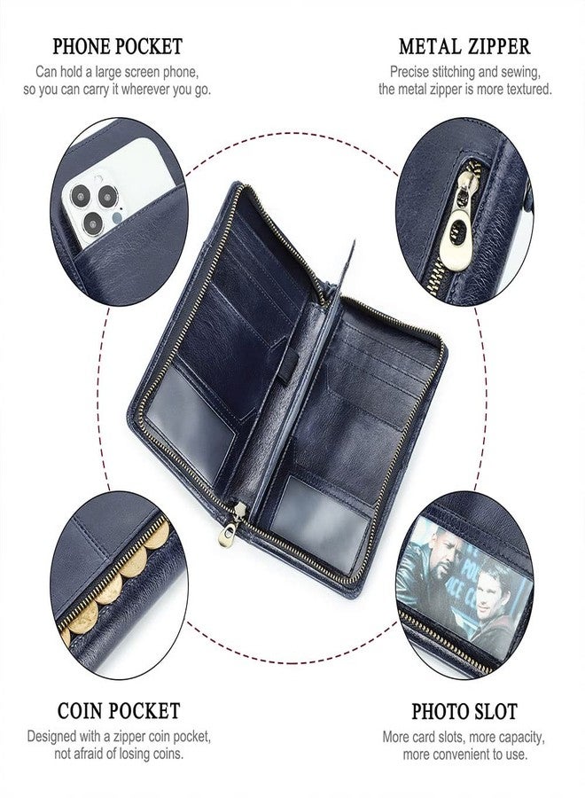 كونتاكتس محفظة جوازات سفر جلدية من كونتاكتس، حافظة جوازات سفر عائلية لأربعة أشخاص، منظم وثائق سفر، مزودة بسحاب مانع لتقنية RFID، محفظة بطاقات زرقاء بـ 13 فتحة للبطاقات - Image 5