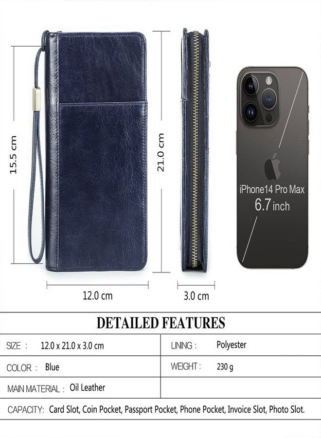 كونتاكتس محفظة جوازات سفر جلدية من كونتاكتس، حافظة جوازات سفر عائلية لأربعة أشخاص، منظم وثائق سفر، مزودة بسحاب مانع لتقنية RFID، محفظة بطاقات زرقاء بـ 13 فتحة للبطاقات - Image 4