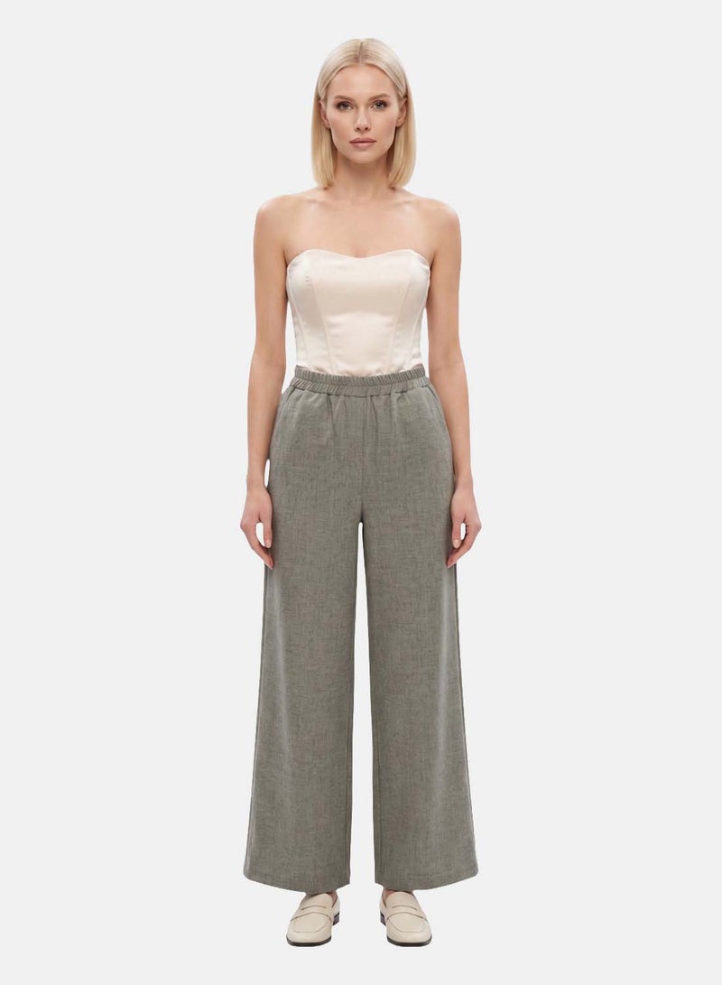 FOREVER 21 Relaxed Wide-Leg Textured Trousers, Elastic Waist - Image 1