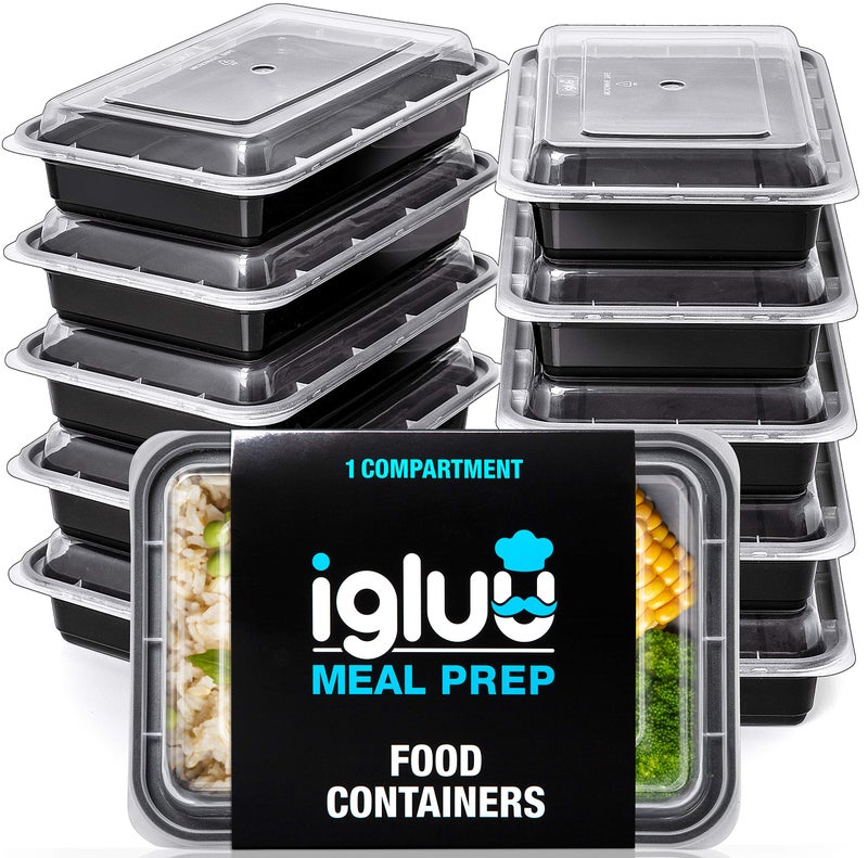 Igluu Meal Prep Containers 10 pack 1 Compartment with Airtight Lids  Plastic Food Storage Bento Box  BPA Free  Reusable Lunch Boxes  Microwavable Freezer and Dishwasher Safe 28 oz