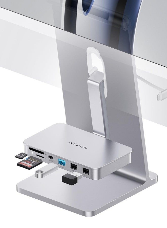 PULWTOP iMac Accessories for iMac 2021/2023, PULWTOP USB C Hub for iMac with USB A/C 10Gbps, iMac Hub for M1/M3, 2 USB A 2.0, SD/TF Card Reader for iMac 24 inch & Studio Display 2 (Silver-1) - Image 1