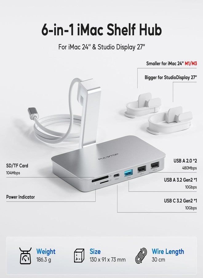 PULWTOP iMac Accessories for iMac 2021/2023, PULWTOP USB C Hub for iMac with USB A/C 10Gbps, iMac Hub for M1/M3, 2 USB A 2.0, SD/TF Card Reader for iMac 24 inch & Studio Display 2 (Silver-1) - Image 2