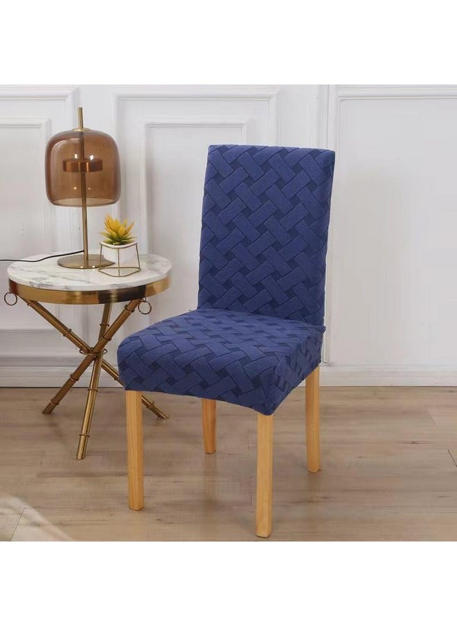 Styleys Styleys Elastic Chair Cover Stretch Removable Washable Short Jacquard Dining Chair Cover Protector Seat Slipcover (Pack of 6, Navy Blue, JCMC23)  - Image 2