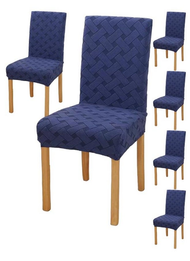 Styleys Styleys Elastic Chair Cover Stretch Removable Washable Short Jacquard Dining Chair Cover Protector Seat Slipcover (Pack of 6, Navy Blue, JCMC23)  - Image 1
