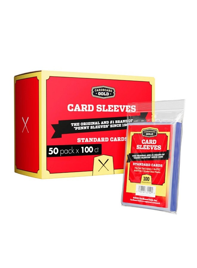 Cardboard Gold أكمام بنس ذهبية من الكرتون لبطاقات التداول - 5000 قطعة أكمام حماية للبطاقات مع بلاستيك متين وواضح كالكريستال لبطاقات البيسبول والرياضة والمجموعات، بحجم قياسي 2-5/8” × 3-5/8” (67x94mm) - Image 1