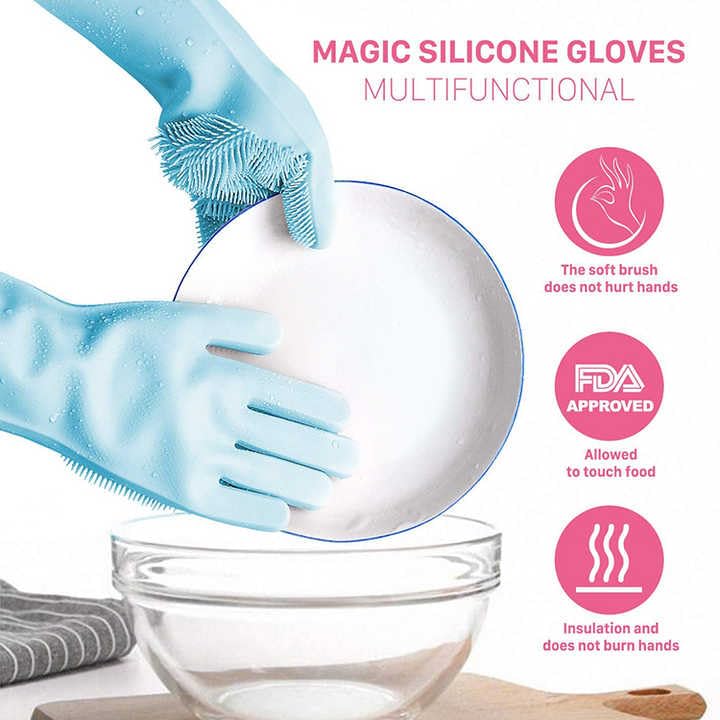 VATS Silicone Dishwashing Gloves, Pet Grooming Rubber Scrubbing Gloves, Sponge Cleaning Brush for Housework, Cars, Dogs - Image 4