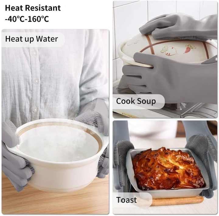 VATS Silicone Dishwashing Gloves, Pet Grooming Rubber Scrubbing Gloves, Sponge Cleaning Brush for Housework, Cars, Dogs - Image 3