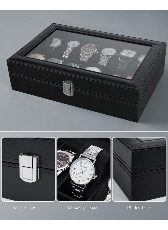 Ohuhu Watch Case Organizer Box 12 Slot Black Watch Holder PU Leather Real Glass Lid Watch Display Case Watch Storage Jewelry Organization for Men and Women Perfect Gifts - pzsku/ZA6F154FF6C6F93A68E01Z/45/_/1737721403/d8db00d6-bf04-48ae-9ab0-b4d77fbf7892