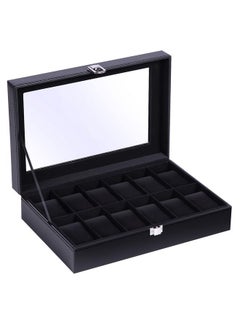 Ohuhu Ohuhu Watch Case Organizer Box 12 Slot Black Watch Holder PU Leather Real Glass Lid Watch Display Case Watch Storage Jewelry Organization for Men and Women Perfect Gifts  - Image 1