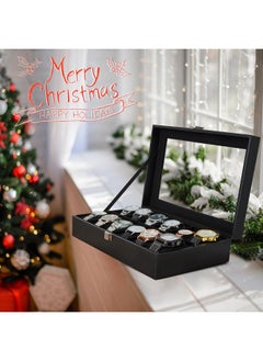 Ohuhu Ohuhu Watch Case Organizer Box 12 Slot Black Watch Holder PU Leather Real Glass Lid Watch Display Case Watch Storage Jewelry Organization for Men and Women Perfect Gifts  - Image 2